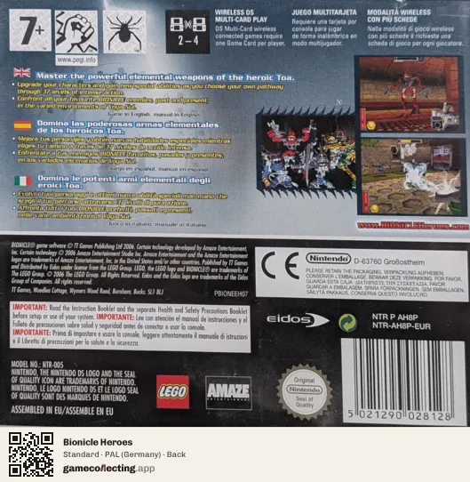 Bionicle Heroes Nintendo DS, Germany box back