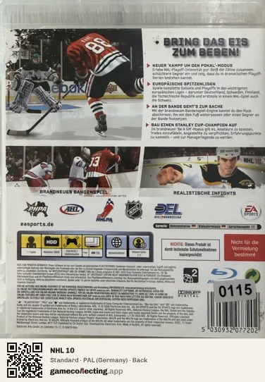NHL 10 PlayStation 3, Germany box back