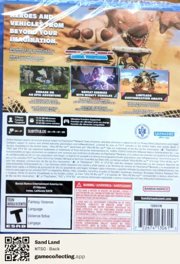 Sand Land PlayStation 5, NTSC box back