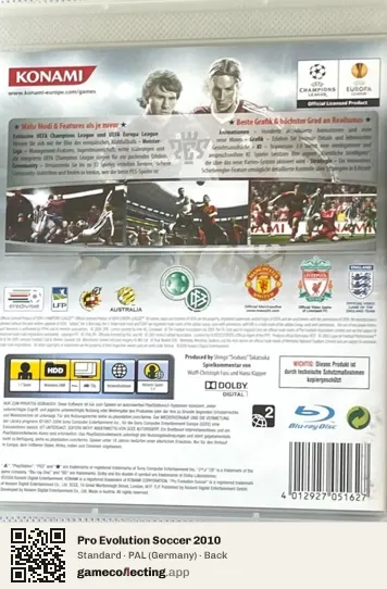 Pro Evolution Soccer 2010 PlayStation 3, Germany box back