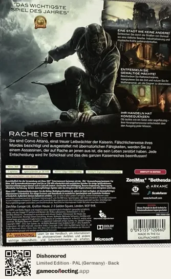 Dishonored Xbox 360, Germany box back