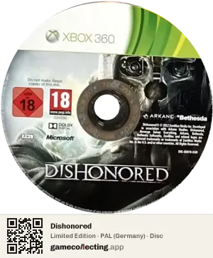 Dishonored Xbox 360, PAL disc