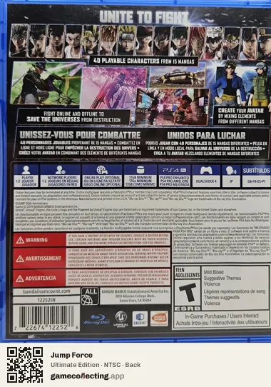 Jump Force PlayStation 4, NTSC box back