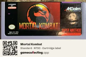 Mortal Kombat Super Nintendo Entertainment System, NTSC cartridge label