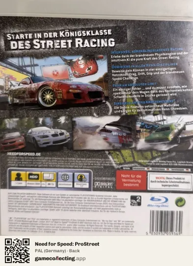 Need for Speed: ProStreet PlayStation 3, Germany box back