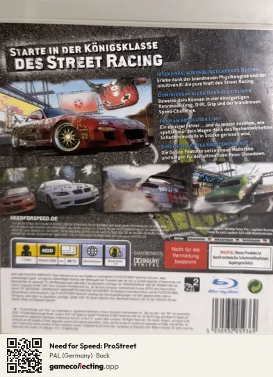 Need for Speed: ProStreet PlayStation 3, Germany box back