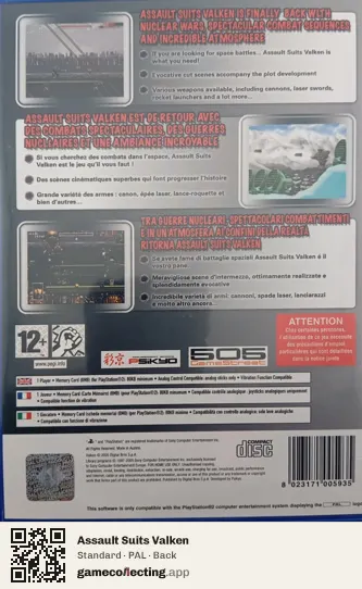 Assault Suits Valken PlayStation 2, PAL box back