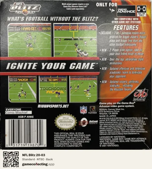 NFL Blitz 20-03 Game Boy Advance, NTSC box back