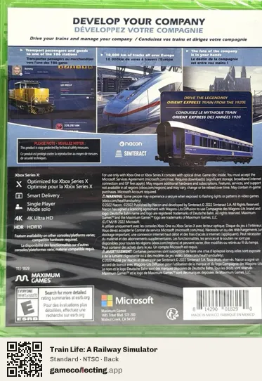 Train Life: A Railway Simulator Xbox Series X, NTSC box back