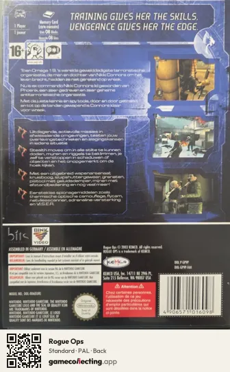 Rogue Ops Nintendo GameCube, PAL box back