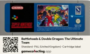 Battletoads & Double Dragon: The Ultimate Team Super Nintendo Entertainment System, PAL cartridge label