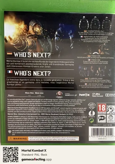 Mortal Kombat X Xbox One, PAL box back