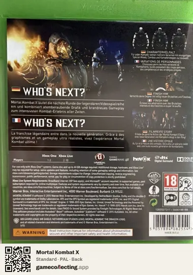 Mortal Kombat X Xbox One, PAL box back