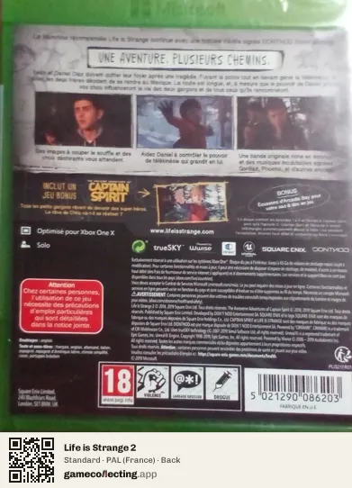 Life is Strange 2 Xbox One, France box back