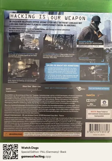 Watch Dogs Xbox One, Germany box back