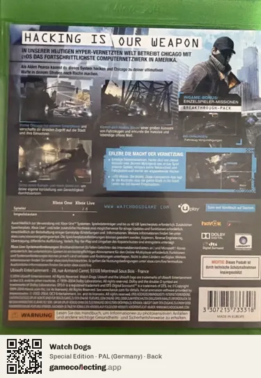 Watch Dogs Xbox One, Germany box back