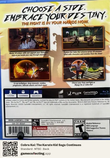 Cobra Kai: The Karate Kid Saga Continues PlayStation 4, NTSC box back