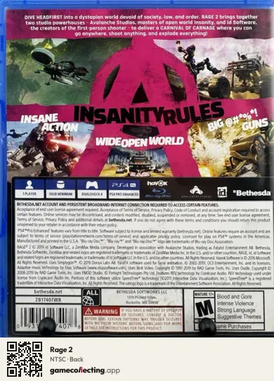 Rage 2 PlayStation 4, NTSC box back