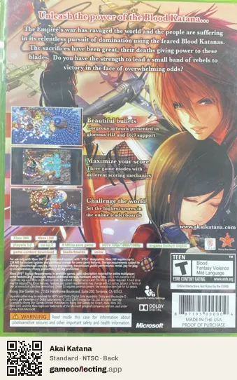 Akai Katana Xbox 360, NTSC box back