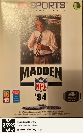 Madden NFL '94 Sega Mega Drive / Genesis, PAL box front