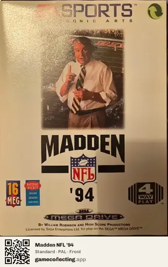 Madden NFL '94 Sega Mega Drive / Genesis, PAL box front