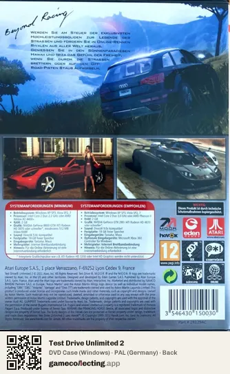 Test Drive Unlimited 2 Computer, Germany box back