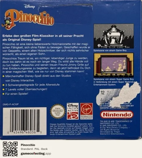 Pinocchio Game Boy, PAL box back