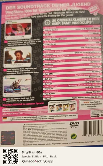 SingStar '80s PlayStation 2, PAL box back