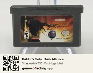 Baldur's Gate: Dark Alliance Game Boy Advance, NTSC cartridge label