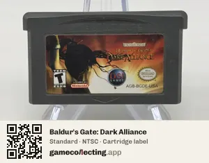 Baldur's Gate: Dark Alliance Game Boy Advance, NTSC cartridge label