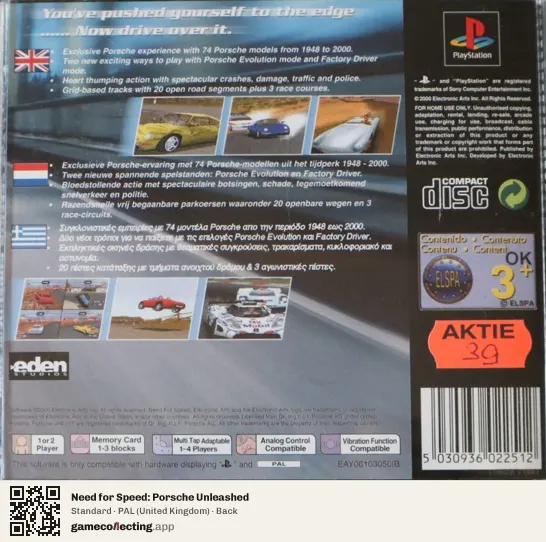 Need for Speed: Porsche Unleashed PlayStation, United Kingdom box back