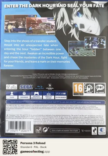 Persona 3 Reload PlayStation 4, PAL box back