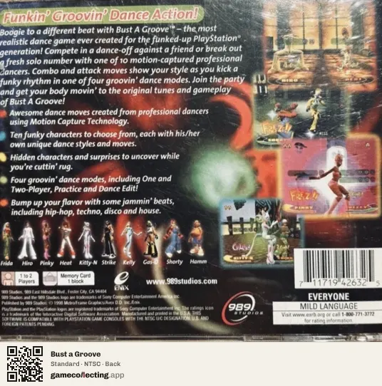 Bust a Groove PlayStation, NTSC box back