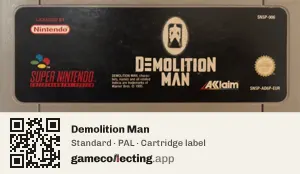Demolition Man Super Nintendo Entertainment System, PAL cartridge label