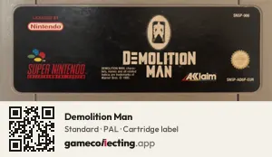 Demolition Man Super Nintendo Entertainment System, PAL cartridge label