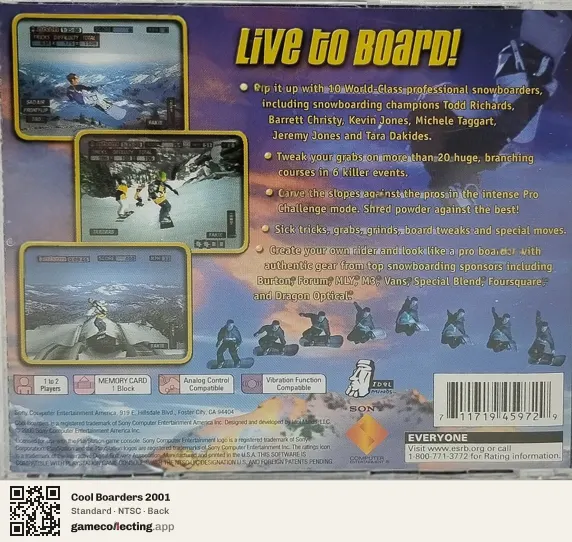 Cool Boarders 2001 PlayStation, NTSC box back