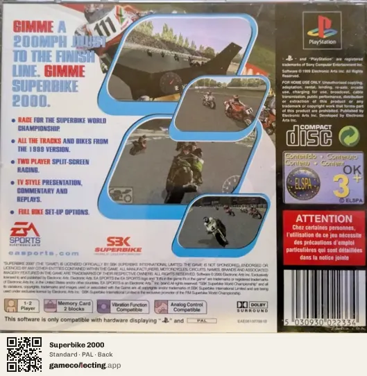 Superbike 2000 PlayStation, PAL box back
