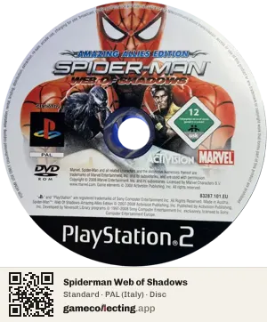 Spiderman Web of Shadows PlayStation 2, PAL disc