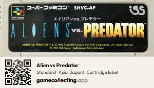 Alien vs Predator Super Nintendo Entertainment System, Asia cartridge label
