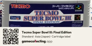 Tecmo Super Bowl III: Final Edition Super Nintendo Entertainment System, Asia cartridge label