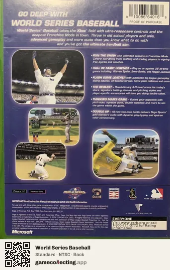 World Series Baseball Xbox, NTSC box back