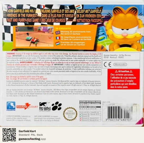 Garfield Kart Nintendo 3DS, PAL box back
