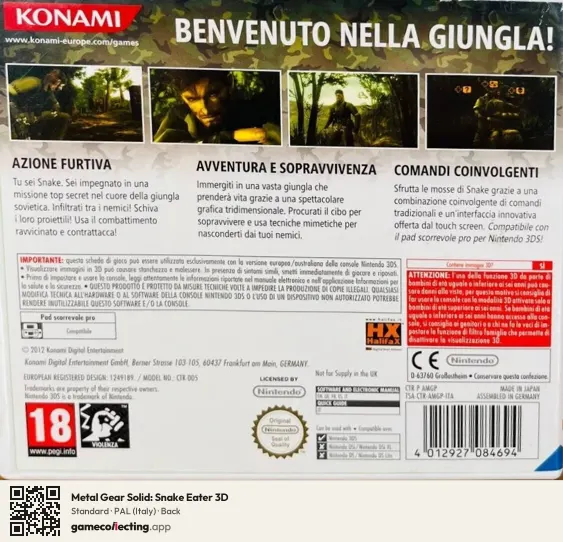 Metal Gear Solid: Snake Eater 3D Nintendo 3DS, Italy box back