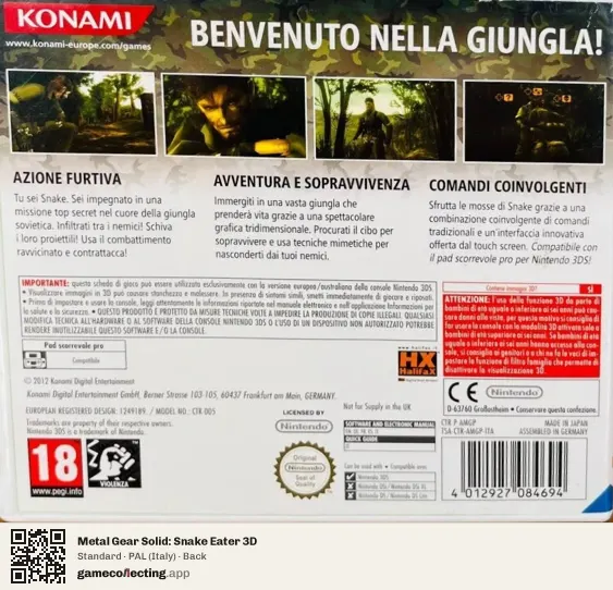 Metal Gear Solid: Snake Eater 3D Nintendo 3DS, Italy box back