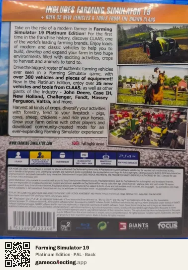Farming Simulator 19 PlayStation 4, PAL box back
