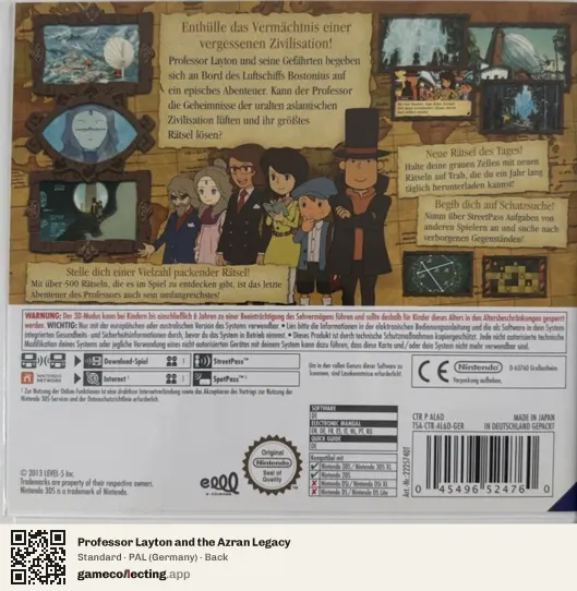 Professor Layton and the Azran Legacy Nintendo 3DS, Germany box back