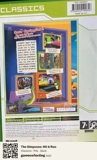 The Simpsons: Hit & Run Xbox, PAL box back