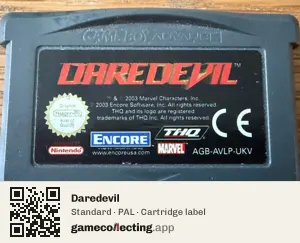 Daredevil Game Boy Advance, PAL cartridge label