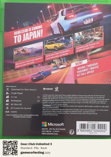 Gear.Club Unlimited 3 Xbox Series X, PAL box back