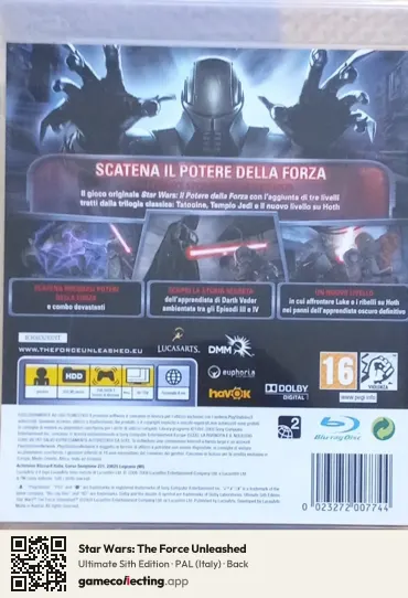 Star Wars: The Force Unleashed PlayStation 3, Italy box back